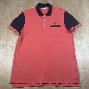 Lacoste Mens Polo Shirt Size 7 2XL Orange & Black Polo Short Sleeve Cotton
